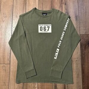 Vintage Polo Jeans Co Graphic Long Sleeve T Shirt Men's Small Made USA Green